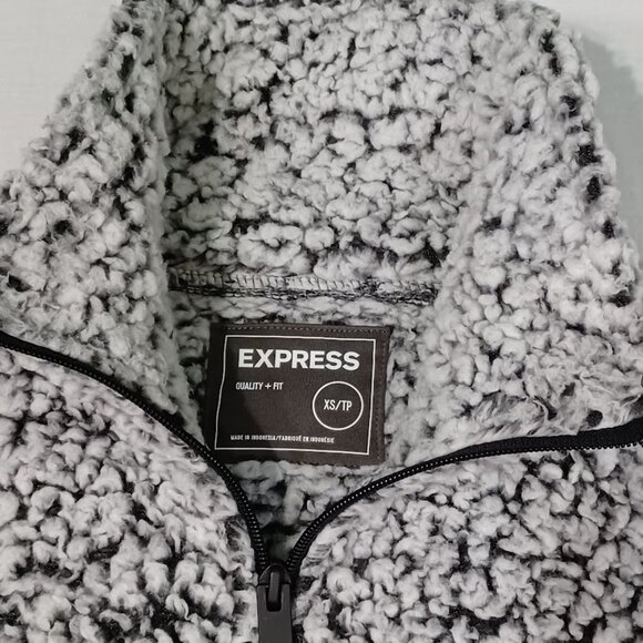 Express Sherpa Jacket Womens White Black XS/TP Fleece Full Zip Mock Neck - Picture 2 of 10